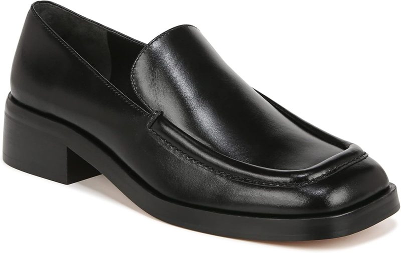 Vince Women's Doris Block Heel Loafer 6, Black Leather